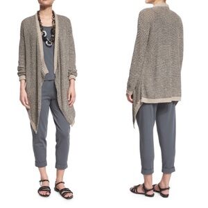 Eileen Fisher Organic Cotton Boucle Stripe Open Front Cardigan Size Small